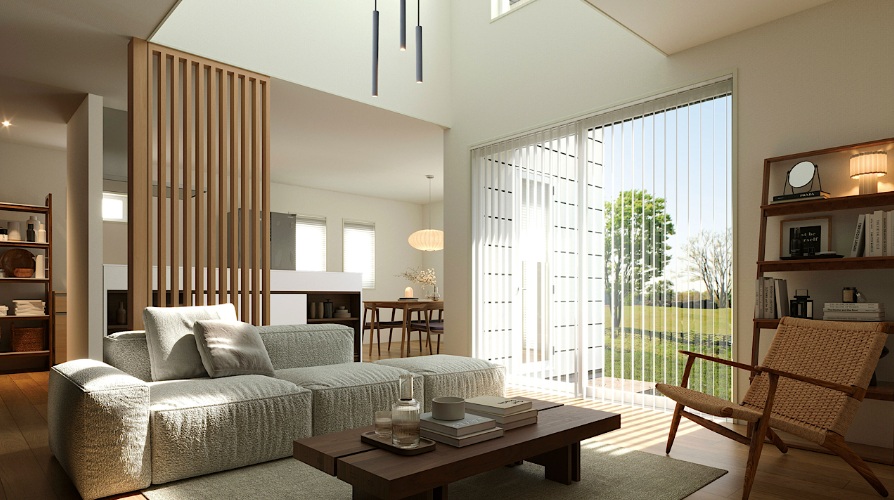 イロドリ　パパまるハウス　リビング吹抜け